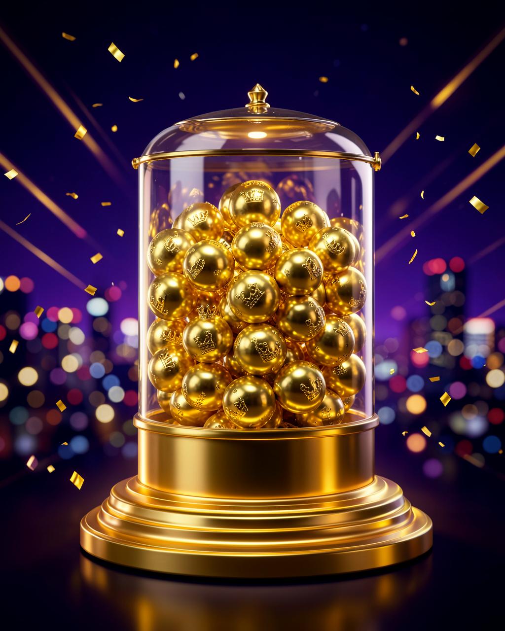 Golden PrizeOne Million draw machine filled with crown-stamped gold balls